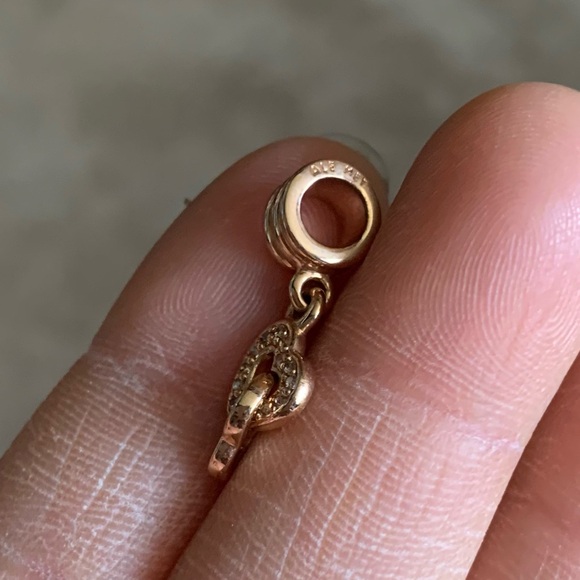 Retired Pandora Rose Interlocking Love Heart Dangle Charm with Clear Zirconia - Picture 4 of 9